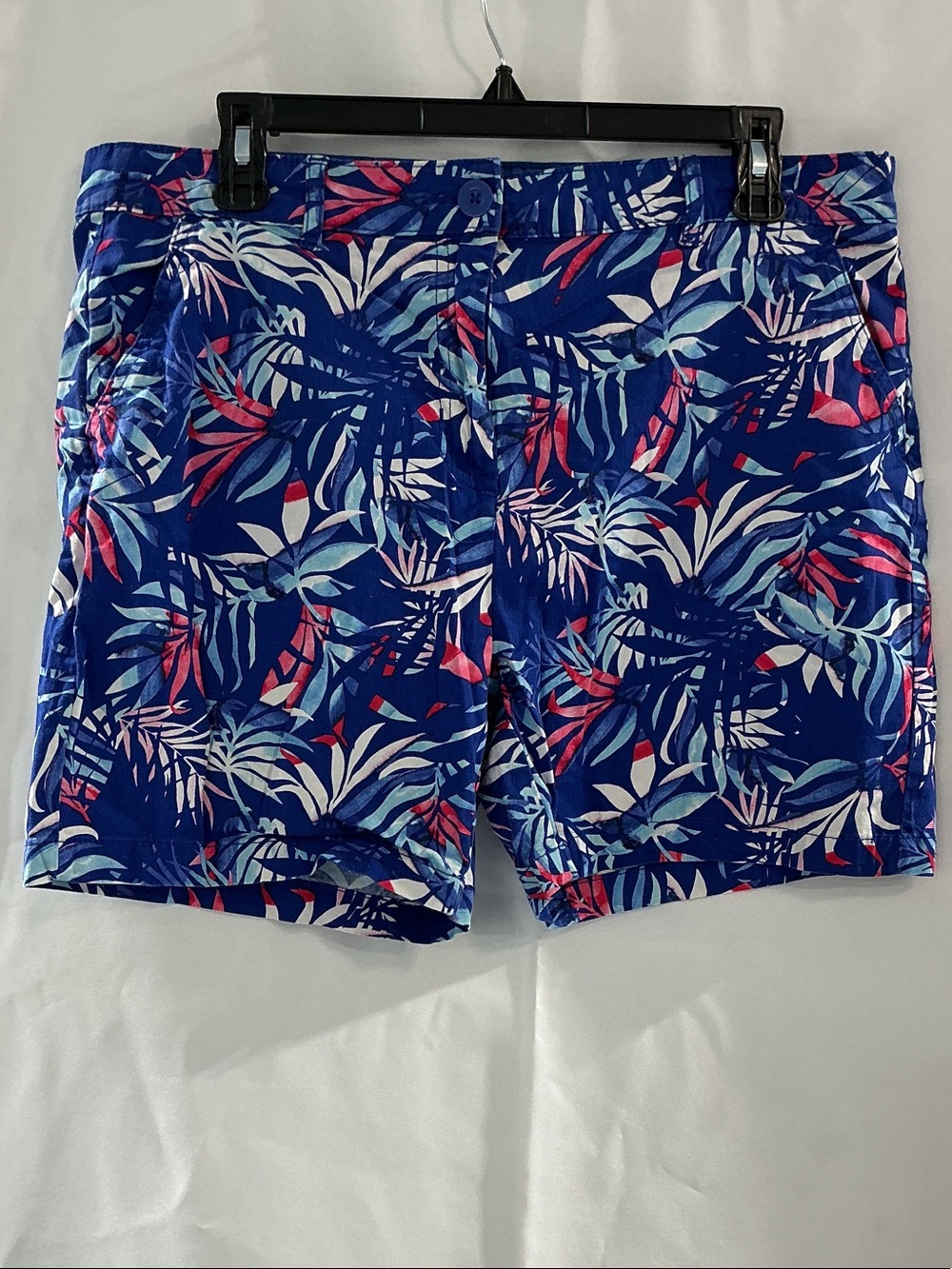 Caribbean Joe Blue Tropical Leaf Print Bermuda Shorts